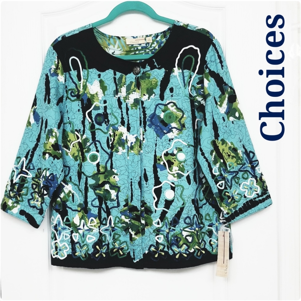NWT- Choices, Gorgeous Embroidered Cotton Jacket, Size Medium